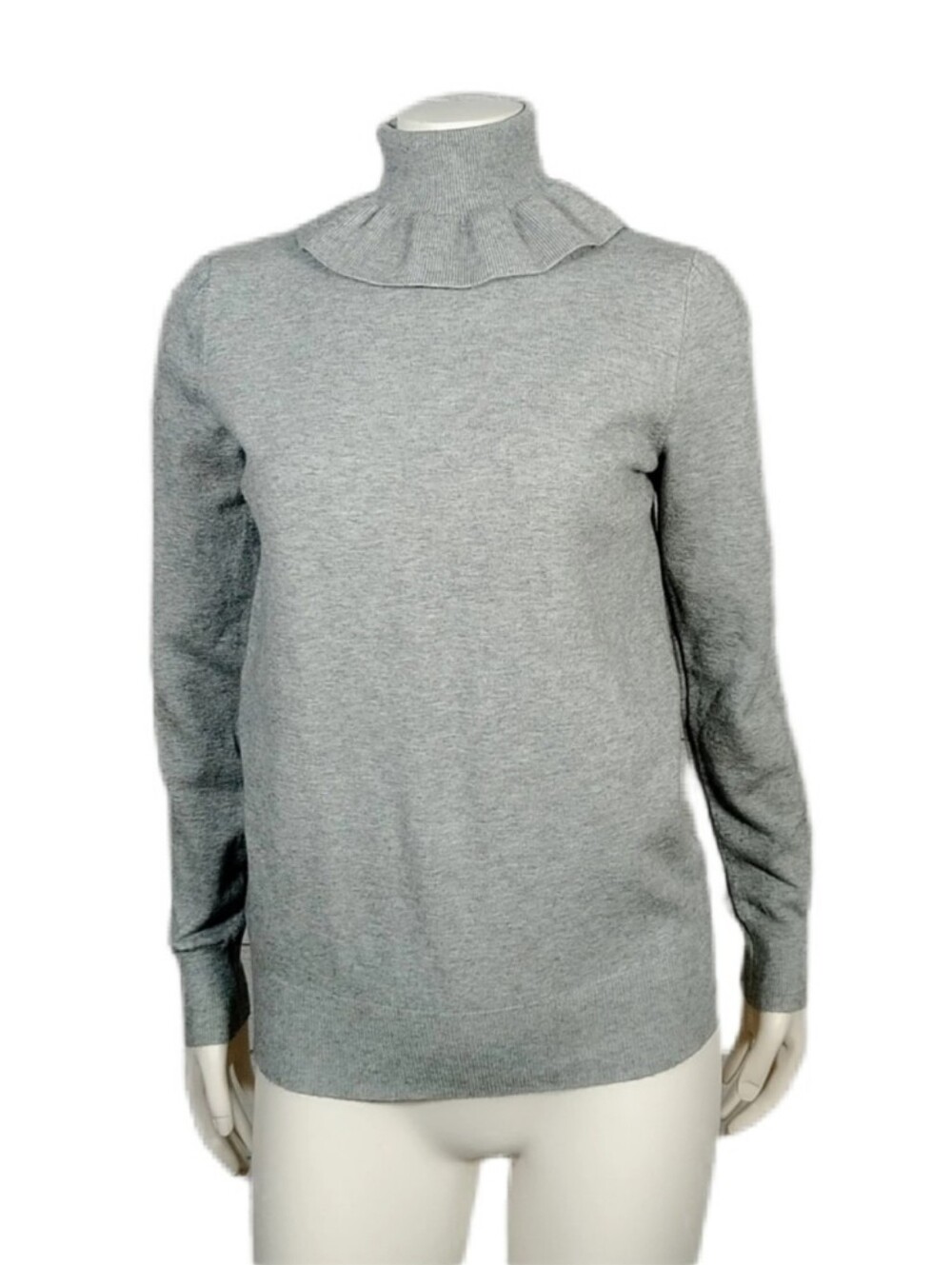 Molly Bracken Gray Ruffle Collar Turtleneck Jumper Sweater TU S M One Size